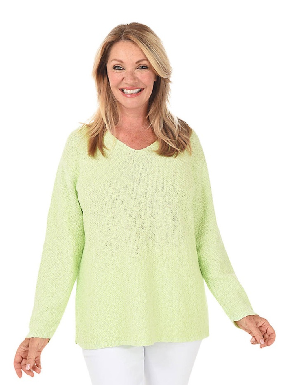 Avalin Neon Lime Green Cotton V Neck Sweater